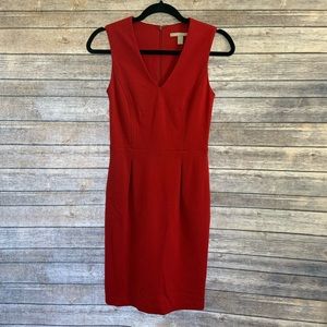 Banana Republic Red V-Neck Pleated Dress Petite